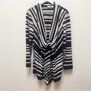Chico's Women's Navy/Cream Tie Front Cardigan Chico's Size 3 US Size XL